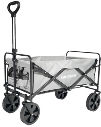 Kirkjubøur® Edda Foldable Handcart 90 x 52 x 55 cm, Hand Trolley for Convenient Transport with 100 Litre Volume, Maximum Load 110 kg and 360° Rotating Front Tyres (Grey)