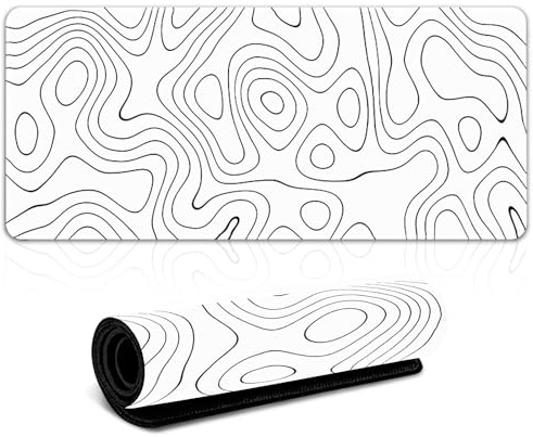 MHYMX White Mouse Pad, Gaming Mouse Mat XXXL Desk Pad Large Keyboard Mat 800 X 300 X 3mm Minimalist Topographic Mousepad with Anti Slip Base Keyboard Mats for Desk Home Office Gaming