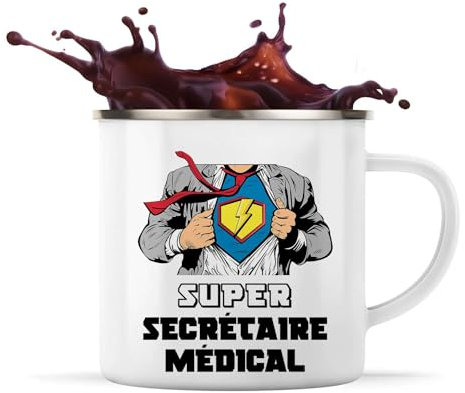 Planetee Tasse métallique Super Secrétaire médical | Mug Émaillé Métal Timbale Camping et Randonnée Métier Collègue Cadeau Travail Boulot Départ Retraite