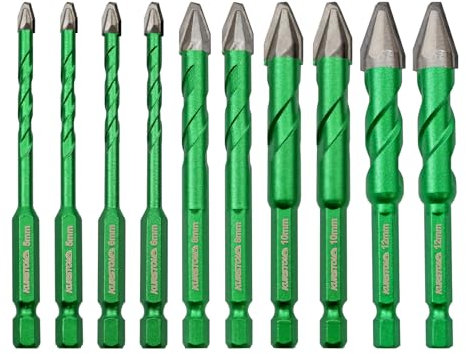 KURSTOL Broca Excéntrica de Cabeza Sesgada - 10 piezas 5/6/8/10/12mm*2 Juego de Brocas para Baldosas de Cerámica, Azulejos, Madera, Plástico, Mampostería, Mármol, Vástago de Cambio Rápido