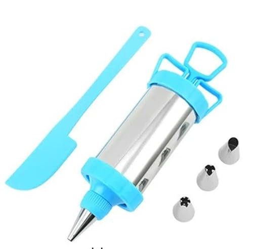 ZGXNYI Dessert Syringe Kit Baking Stainless Steel Cookie Decorating Sets Biscuit Press Maker DIY Pastry Syringe Extruder Nozzles Kitchen Baking Tools Icing Piping Gun for Cake Decorating(Blue)