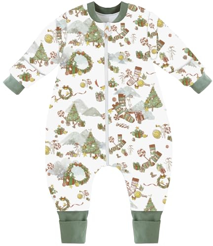 Chilsuessy Baby Winterschlafsack Schlafsack mit Füssen kleine Kinder Ganzjahres Winter Schlafsack Schlafanzug für Jungen und Mädchen,abnehmbar Ärmel, Christmas/3.5 Tog, 80/Baby Höhe 90-100cm