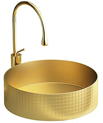 Lavabo da appoggio bagno Lavandini da Bagno, Lavabo da Appoggio Rotondo da 15,7, Lavabo da Bagno Moderno in Acciaio Inossidabile Dorato di Lusso Lavabo da Bagno con Rubinetto Lavabo da Appoggio