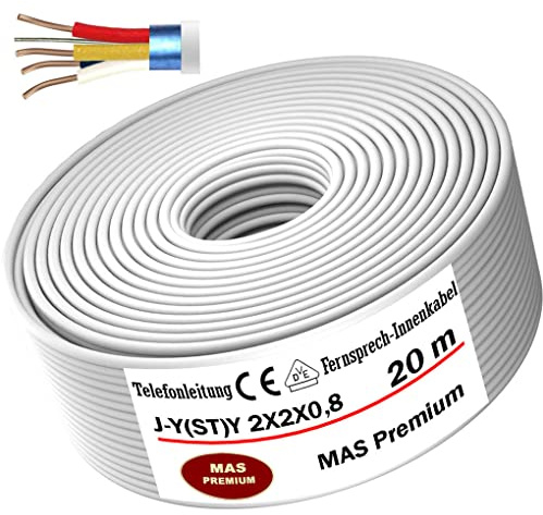 MAS Premium Cavo per telecomunicazioni da 5 a 250 m J-Y (ST) Y 2 x 2 x 0,8, linea telefonica (20 m)