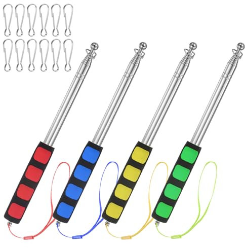 M METERXITY 4-Pack 6.56Ft/2M Telescopic Handheld Flagpoles, Telescopic Flag Pole with Clips Portable Stainless Steel Flag Pole for Truck/Outside/Tour/Guide/Festival[Red/Blue/Yellow/Green]