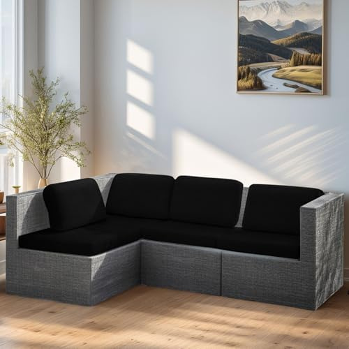TDHLW Lot de 8 Housses de Rechange pour Coussins de SièGe et de Dossier D'ExtéRieur, Lavables, pour Salon de Jardin 4 Places en Rotin et Osier,Noir,8pc
