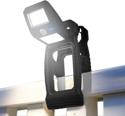 Lampes d'extérieur à détecteur de mouvement, lampe solaire à clipser, 21,6 x 11,9 x 11,9 cm, tête rotative à 360 degrés, design étanche IP65, têtes noires, pour porche, patio, allée, clôture, terrasse