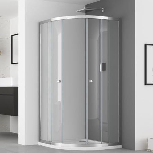IMPTS Viertelkreis Duschkabine 90x90 Duschabtrennung Runddusche 185cm | komplett Duschabtrennung Runddusche Schiebetür Viertelkreisdusche aus 6mm Glas