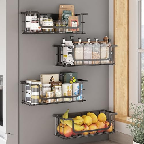 Ornestia 4 Pack Magnetic Spice Rack Organizer for Refrigerator, Magnetic Vegetable Fruit Baskets for Kitchen, Magnet Kitchen Shelf for Fridge, Microwave, Seasoning Bottles and Washing Machine