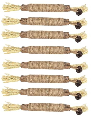 GQunit 8 Pcs Natural Sticks Kitten Teething Toys, Cat Teeth Nip Cleaning, Catnip Chew Toys for Indoor Cat Cleaning Kitten Stress Release