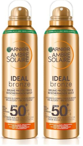 GARNIER Ambre Solaire Ideal Bronze - Brume Protectrice Invisible FPS 50+ - Protège des UVA & UVB - Bronzage Éclatant - Résiste à L'eau - Vegan & Cruelty Free - Tous Types de Peaux - 150 ml