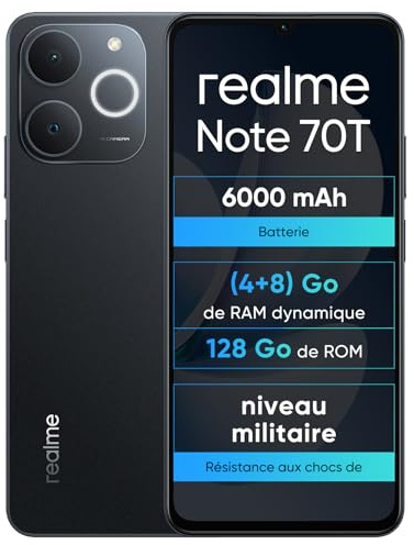 realme Note 70T 4+128GB Smartphone, Display Eye Comfort da 6,75'' a 90Hz, Batteria da 6000mAh, Protezione ArmorShell, Chipset Octa-core, 7,94 mm Ultra Sottile, IP54,Ossidiana Nera,Senza Caricabatterie