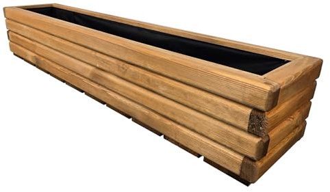 HolzGarden Jardinière en Bois avec Non-tissé 118x25x25 cm Imprégné Couleur PinPot de Fleurs Jardin, Balcon, Terrasse Résistant aux Intempéries Bois Massif Jardiniere Exterieur Grande Taille 43L