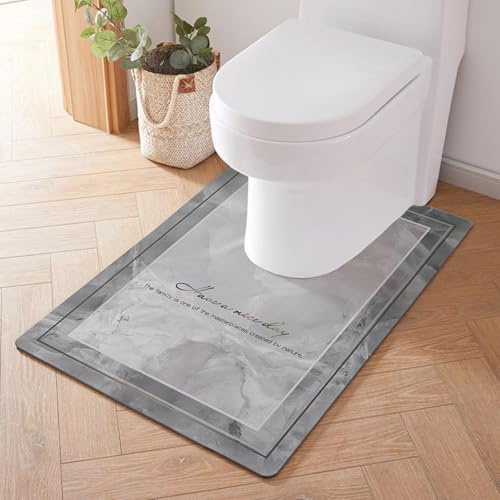 Treer Tapis Toilette WC Contour, Antidérapant Diatomite Tapis de Bain Contour Forme de U Lavable, Absorbant, Sechage Rapide pour WC et Salle de Bain (55 * 60cm,Marbre Gris)