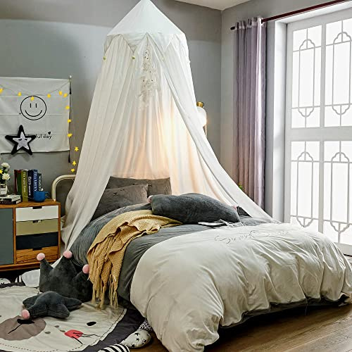 Betthimmel,doppelt,verdunkelnd,mit Ball,rundes Kuppel-Moskitonetz für Mädchen und Jungen,Kinderzimmer (weiß)