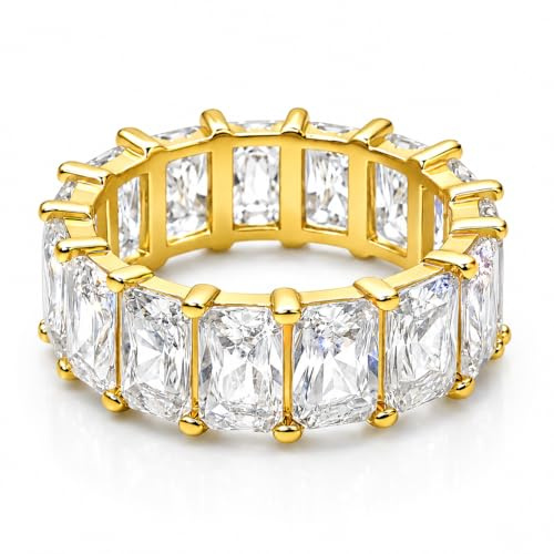 Lunarié Eternity band gold plated baguette cz ring womens stackable wedding anniversary promise stainless steel diamond look gift