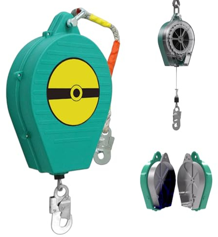 BOVDC Dispositivo Anticaduta Retrattile Certificato, 150kg Imbracatura di Sicurezza Anticaduta Tetto, 3-20m Dispositivo Retrattile di Sicurezza Anticaduta Lavoro Aereo(Verde,10 metri)