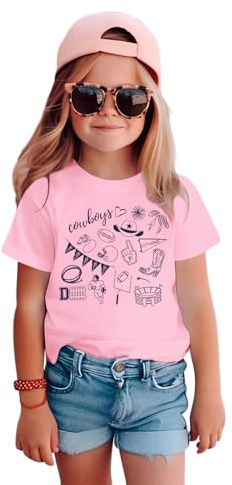 Football Shirts for Toddler Boy Girl Cowboy Game Day T-Shirt Kids Football Team Fans Tee Cute Doodle Short Sleeve Tops(Pink,3-4T(100))