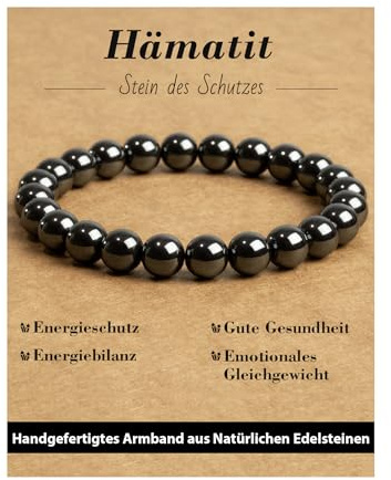 Landorilo Bracelet en Pierre Naturelle de 8 mm Fait à la Main pour Homme et Femme, Bracelets de Yoga Élastique Hautement Poli, Cadeaux de Bijoux Créatifs(Hématite)