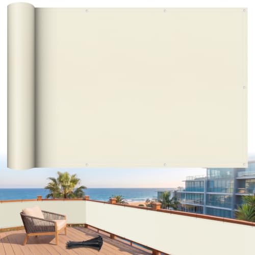 Shade&Beyond Brise Vue Balcon 100x500cm Imperméable, Protection UV, Résistant au Vent, avec Trous et Serre-Câbles pour Terrasse Extérieure,Blanc cassé