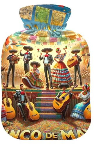 Bolsa de agua caliente con cubierta suave para calentar los pies del Cinco de Mayo, bolsa de agua caliente para calambres menstruales, pequeña