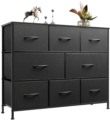 WLIVE Black Chest of Drawers, 8 Fabric Drawers Dresser Bedroom, Living Room
