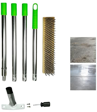 Cepillos de alambre para trabajos de limpieza | Estropajo de mango largo con cerdas duras | Cepillo de limpieza de suelos y escoba exterior – para patio, garaje, casa y exterior