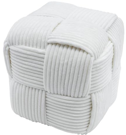 Spetebo Deko Kord Sitzwürfel mit Stoffbezug, 30 x 30 cm, Creme | Polsterhocker, Fußablage, Beistellhocker, Sitzcube