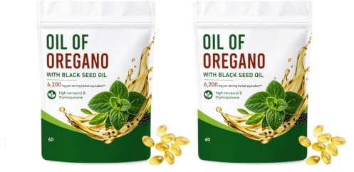 Oreganoolja med svartfröolja (60 count) | med Black Seed Oil- High Carvacrol & Thymoquinone-Immun & Digestive Support, icke-GMO