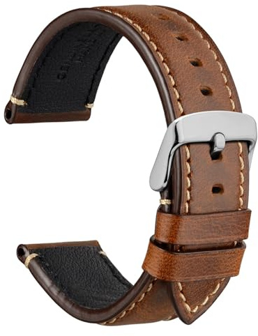 WOCCI Uhrenarmband für Business Uhren, Pull Up Leder, Edelstahl Schnalle, Bandbreite 18mm 20mm 22mm 24mm