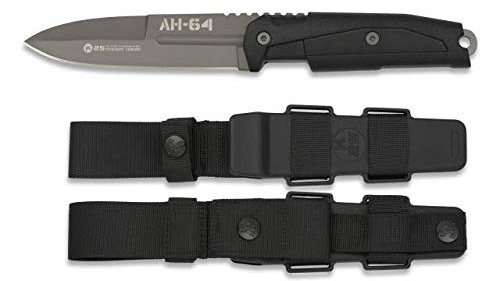 Cuchillo Supervivencia k25 AH 64 Hoja 11,5 cm para Caza, Pesca, Camping, Outdoor, Supervivencia y Bushcraft K25 32392 + Portabotellas de regalo