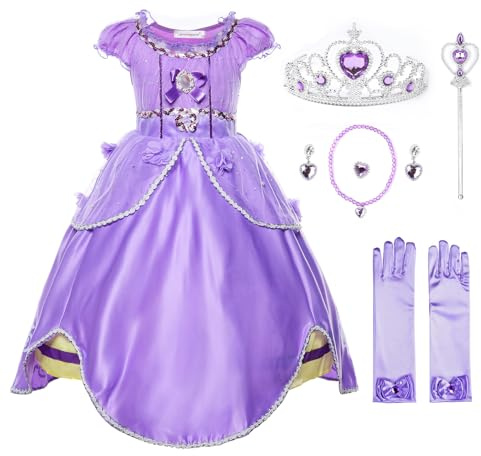 JerrisApparel Girls Princess Costume Floor Length Birthday Party Dress Up (3 Years, Violet with Accessories)