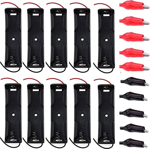 RUNCCI-YUN 3.7 V 18650 Support de Batterie, Support de Batterie,Plastique Support de Batterie,Support 18650, avec Wire Leads (10 pièces)(Noir)+ 10 pièces Pinces Crocodiles Isolé