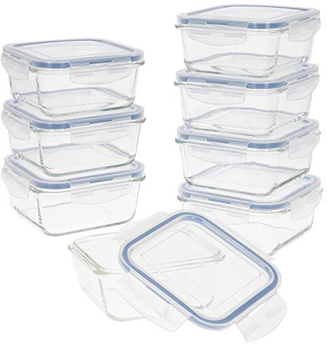 AKTIVE Max Home - Pack 8 Recipientes Herméticos de Vidrio, táper Cristal Apto para Microondas, Envases para Comida con Cierre, 700 mililitros, Tapas transparentes, Contenedor de Alimentos (16539)
