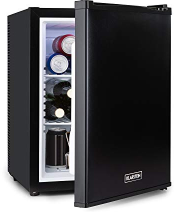 KLARSTEIN Happy Hour Mini Frigo, Frigo Portatile da Camera, Frigorifero Piccolo Silenzioso da Ufficio, Mini Frigo con Illuminazione Interna e Ripiani Rimovibili, Frigo Bar da Campeggio 6-15°C, 40L
