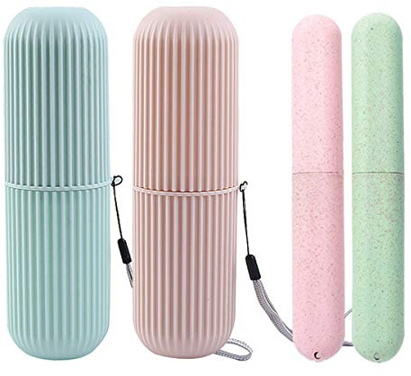 Yueser Étui de Brosse à Dents de Voyage, 2 Pièces Brosse a Dent Voyage Tasse de Voyage et 2pcs Étuis de Brosse à Dents de Voyage Étanche pour Famille Camping Voyages Randonnée
