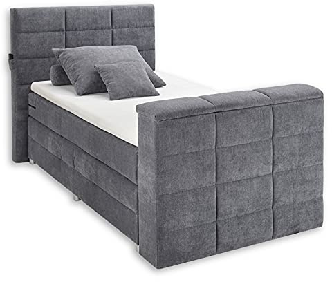 Stella Trading Denver 6 Boxspringbett 120x200 mit Bettkasten, Anthrazit - Bequemes Doppelbett mit 7-Zonen Federkern Matratze und Topper - 134 x 123 x 240 cm (B/H/T)