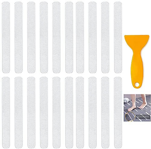 48 PCS Adesivi Antiscivolo Doccia Strisce Antiscivolo per Scale e Bagno Strisce Antiscivolo Autoadesiva Adesivi per Strisce Doccia con Raschietto,per Scale Vasca da Bagno Doccia Piscina(20x2cm)