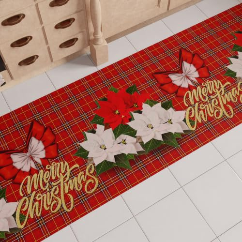 PETTI Artigiani Italiani - Tappeto Natalizio Cucina Antiscivolo Lavabile in Lavatrice, Passatoia Natalizia, Decorazione Natale Cucina 52x100 cm Merry Christmas, Made in italy