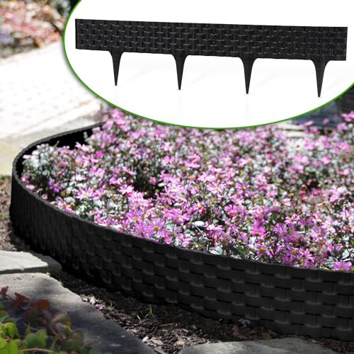 GardenPlast® RattanPalisade - Bordatura da Giardino per prato Bordura per Aiuole Flessibile in Plastica Effetto Rattan Palizzata - 2,4 m - Nero