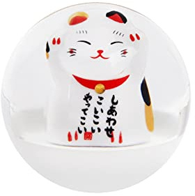 Kugelschaltknauf Rund,Asudaro Cute Lucky Cat Schaltknauf Universel Manueller/Automatischer Gear Shift Knob mit 3Adaptern Schaltkopf Griff Hebel Schalthebelersatz für LKW SUV RV Vans,Transparentes Weiß