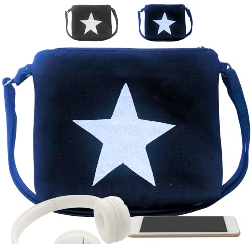 miskua Sac à Bandoulière pour Femme - Sac à Main Décontracté en Toile - Sacoche Messenger - Sac Vintage - Poche D'épaule – Musette en Tissue étoile brillante (30x20cm. Couleur GRIS ou BLEU)