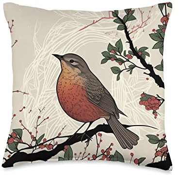 Casual and Comfortable Red Robin Cherry Blossom for Any Out Throw Pillow