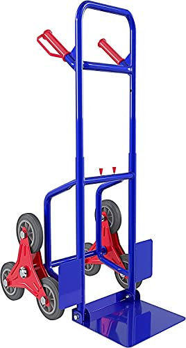 BRICOZONE Carrello Montascale Portapacchi A Mano Portata 200 Kg Carrellino Pieghevole In Acciaio Tubolare Ruote In Gomma Dura Impilatore Trasporto Pacchi Grandi Portacasse Portasacchi 112 x 61 x 44 Cm