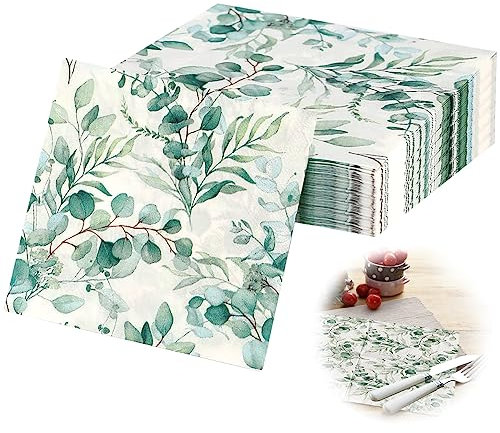 Servietten Grün, 33 x 33 cm, Servietten Eukalyptus, Servietten Hochzeit, Tisch Dekorationen, Party Tischdeko, Taufe Hochzeit Babyparty. (40 Blatt)