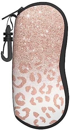 FRESQA Brillenetui mit amerikanischer Flagge, Uni, tragbar, mit Reißverschluss, leicht und geräumig, für die meisten Brillengrößen, Roségold Glitzer, One size