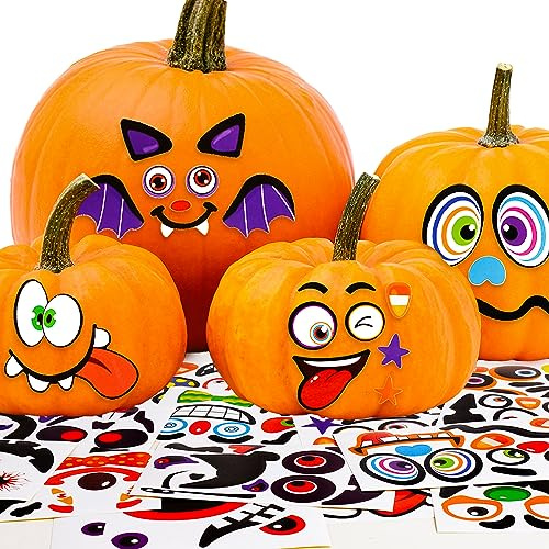 32 Stück (16 Blätter) Halloween Kürbis Aufkleber Selbstklebend Bastelset Lustig Kürbisausdrücke Gesicht Sticker Basteln Dekoration für Kinder Party Deko