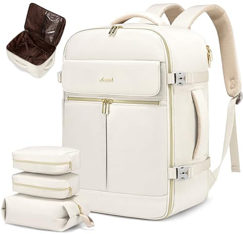 LOVEVOOK Reiserucksack Damen, Groß 40L Handgepäck Rucksack Flugzeug Travel Backpack mit 17 Zoll Laptopfach, Wasserdicht Kofferrucksack Carry On Luggage Reisetasche Daypacks für Reise Beige