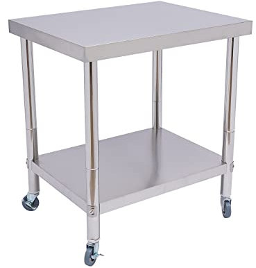 Rostfritt stålbord för förberedelse och arbete, 76 x 60 x 85 cm, rostfritt stål köksbord arbetsbord catering arbetsbord 300 kg för lastkapacitet mat förberedelsebord, kommersiellt arbetsbord