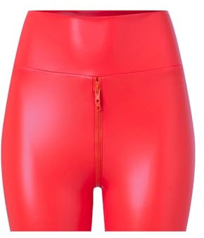 Poledance Hosen Yoga-Shorts für Damen, einfarbig, offener Reißverschluss, Yoga, Sport, hohe Taille, schmale Passform Glitzer Kleid Kurz Eng (Watermelon Red, L)